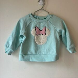 🌼 5/$25 Disney Baby Minnie Mouse Aqua Sweatshirt 12M Pink Bow Pullover Toddler